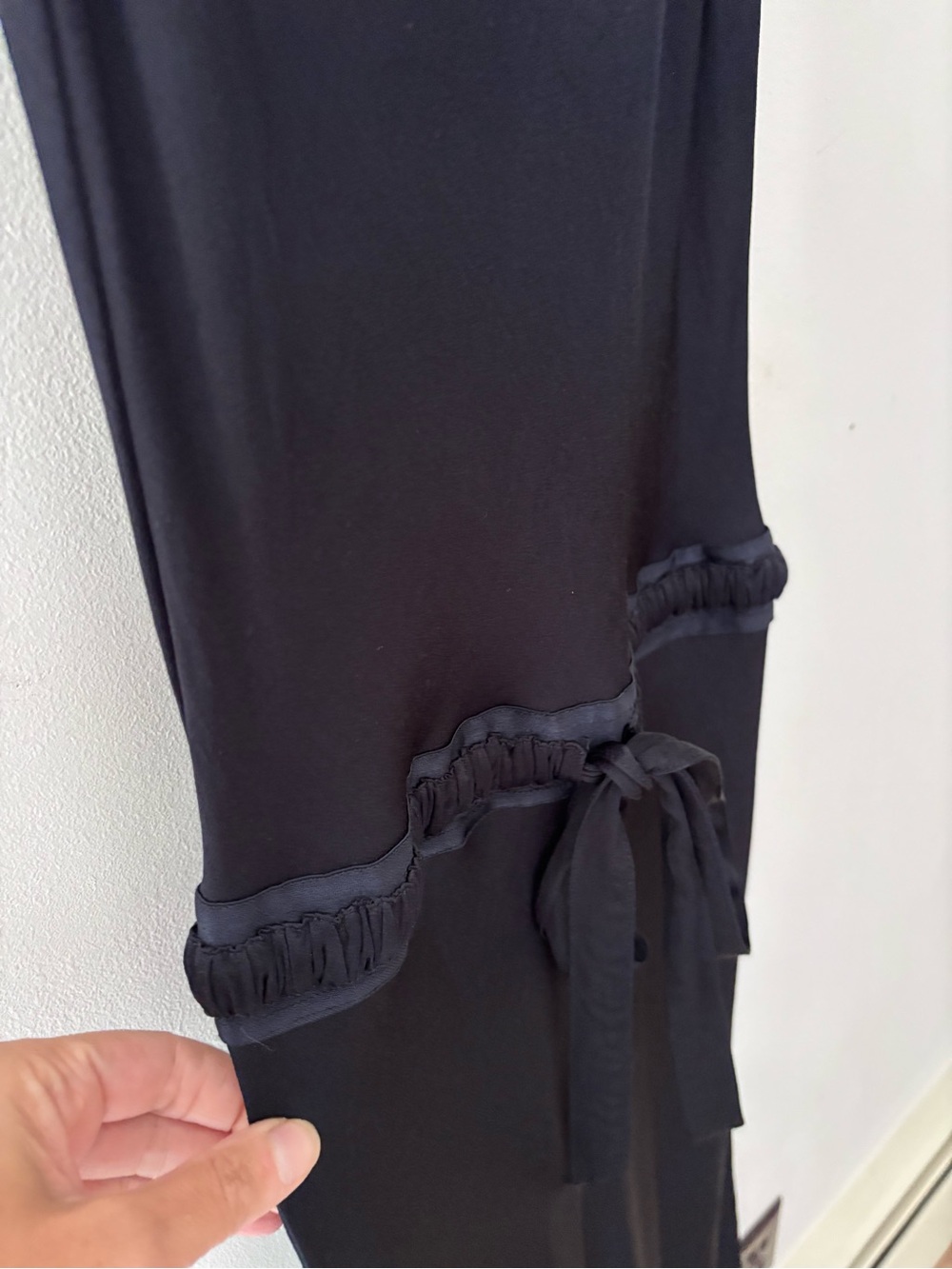 FLANNEL slinky navy viscose shine maxi dress tie waist flattering feminine Small - Picture 6 of 9